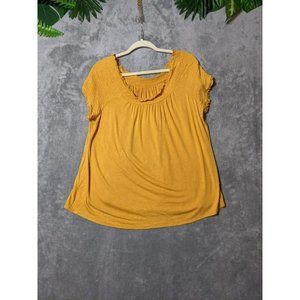 🍑NO BOUNDARIES Women Yellow Jersey Knit Top Smocked Rayon Blend Casual XXXL(21)